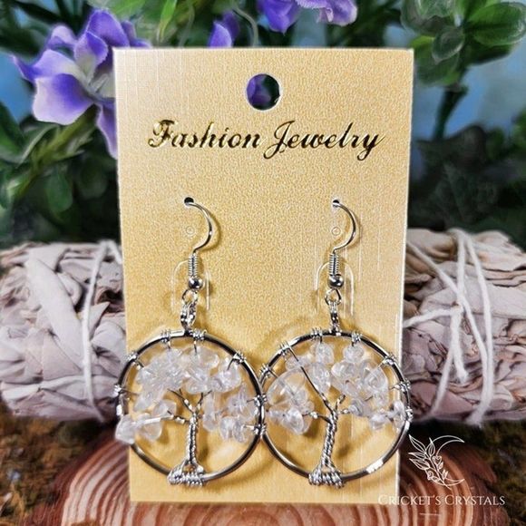Quartz Tree of Life Earrings #3 - Picture 1 of 2